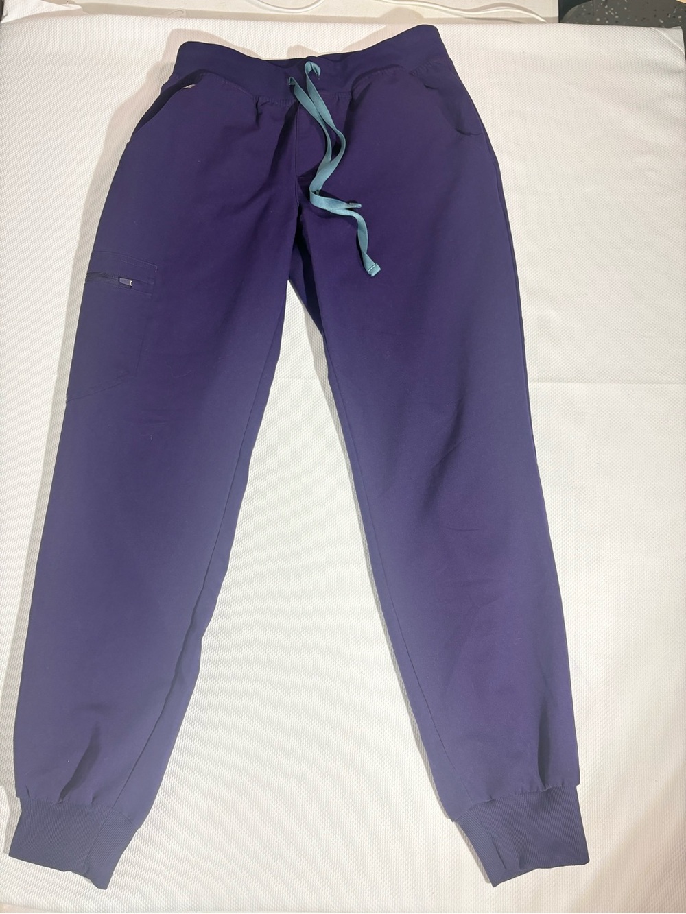 Figs Purple Jogger scrubs with Teal Drawstring